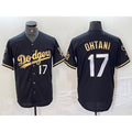 Los Angeles Dodgers #17 Shohei Ohtani Number Black Gold MWATKINS Fashion Stitched Cool Base Limited Jersey
