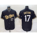 Los Angeles Dodgers #17 Shohei Ohtani Number Black Gold MWATKINS Fashion Stitched Cool Base Limited Jersey
