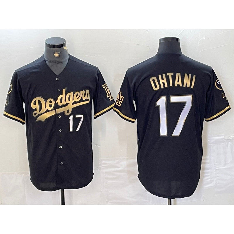 Los Angeles Dodgers #17 Shohei Ohtani Number Black Gold MWATKINS Fashion Stitched Cool Base Limited Jersey