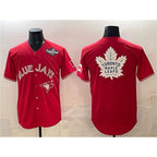 Toronto Blue Jays & Leafs Red MWATKINS 2025 World Series With White Leafs Logo Cool Base Stitched Jersey