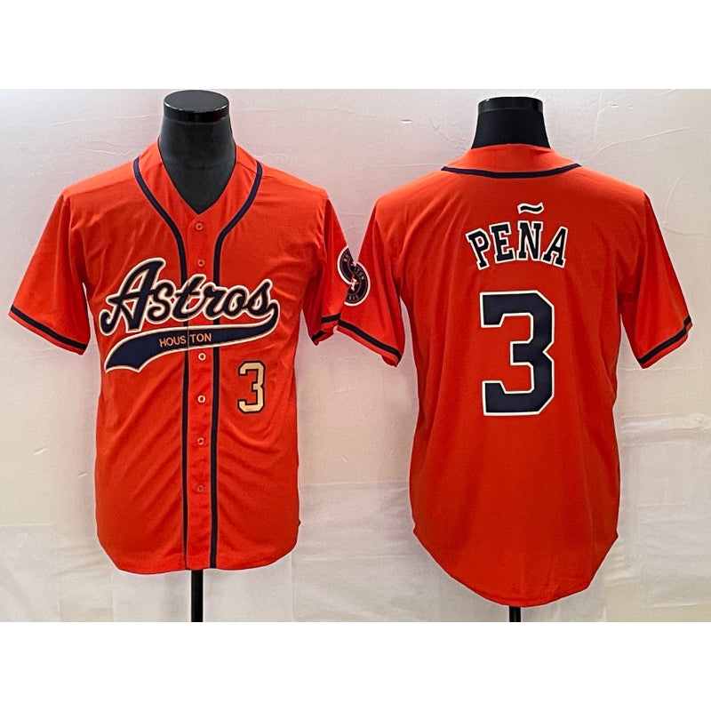 Houston Astros #3 Jeremy Pena Number Orange MWATKINS With Patch Cool Base Stitched Jersey