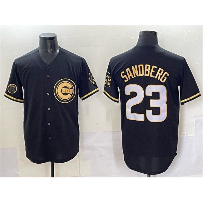Chicago Cubs #23 Ryne Sandberg Black MWATKINS Gold 'Ryne Sandberg Tribute' Vapor Limited V2 Stitched Jersey