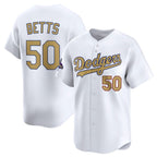 Los Angeles Dodgers #50 Mookie Betts White MWATKINS 2025 Gold Collection Limited Stitched Jersey