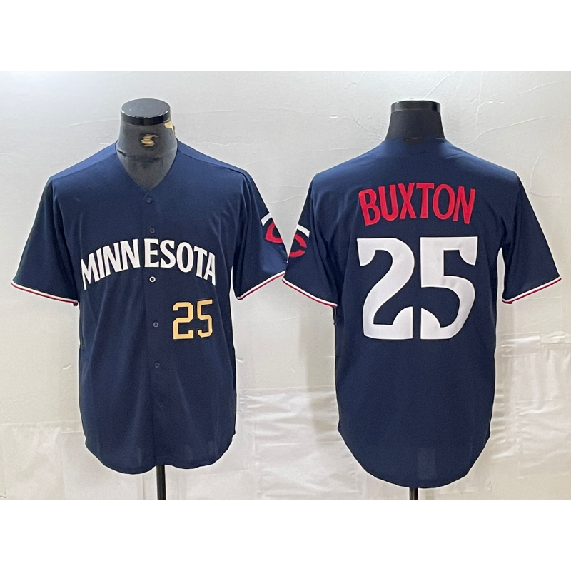 Minnesota Twins #25 Byron Buxton Number 2023 Navy Blue MWATKINS Cool Base Stitched Jerseys