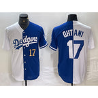 Los Angeles Dodgers #17 Shohei Ohtani Number White Blue MWATKINS Two Tone Stitched Jerseys