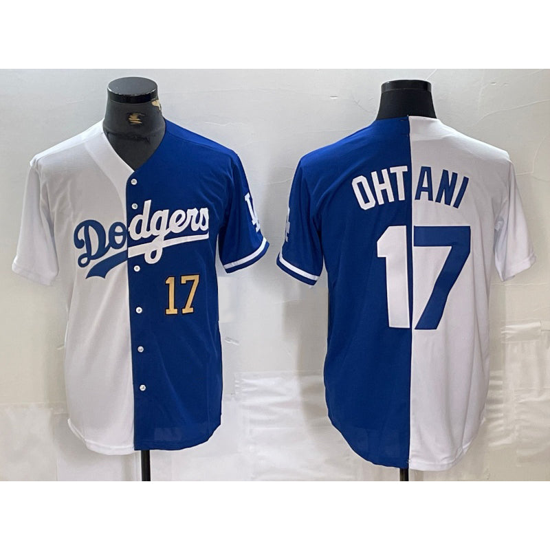 Los Angeles Dodgers #17 Shohei Ohtani Number White Blue MWATKINS Two Tone Stitched Jerseys