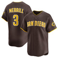 San Diego Padres #3 Jackson Merrill Brown MWATKINS 2024 Away Limited Stitched Jersey