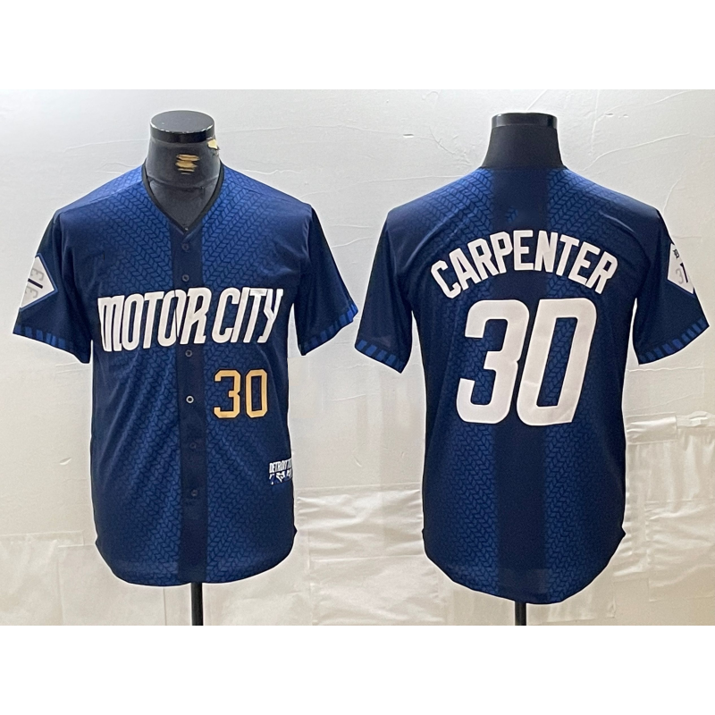 Detroit Tigers #30 Kerry Carpenter Number 2024 Navy MWATKINS City Connect Cool Base Limited Stitched Jersey 2