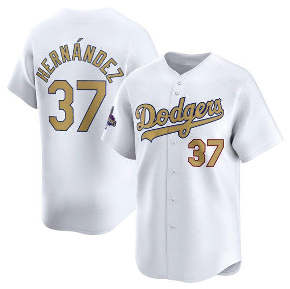 Los Angeles Dodgers #37 Teoscar Hernandez White MWATKINS 2025 Gold Collection Limited Stitched Jersey