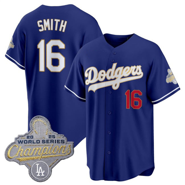 Los Angeles Dodgers #16 Will Smith Royal MWATKINS 2026 Alternate Gold Collection Stadium Stitched Jersey