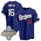 Los Angeles Dodgers #16 Will Smith Royal MWATKINS 2026 Alternate Gold Collection Stadium Stitched Jersey