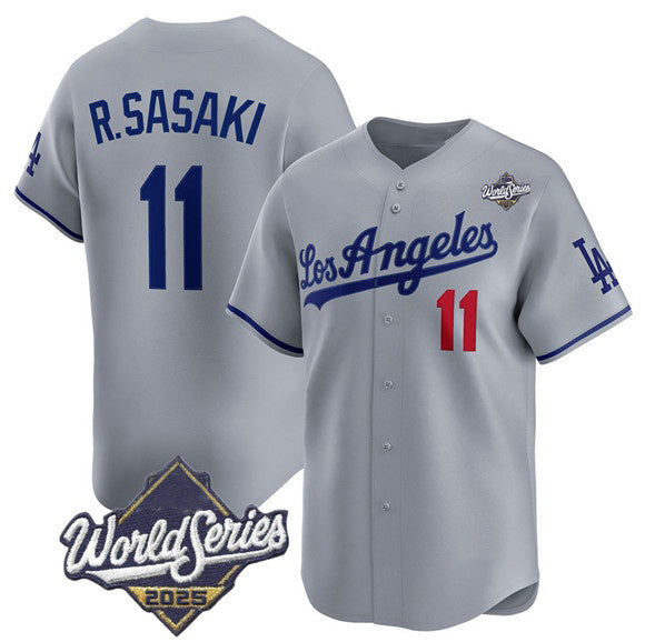 Los Angeles Dodgers #11 Roki Sasaki Gray MWATKINS 2025 World Series Stitched Jersey