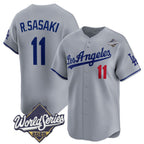 Los Angeles Dodgers #11 Roki Sasaki Gray MWATKINS 2025 World Series Stitched Jersey
