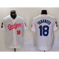Los Angeles Dodgers #18 Yoshinobu Yamamoto White Pink MWATKINS Vin & Kobe Patch Stitched Jerseys