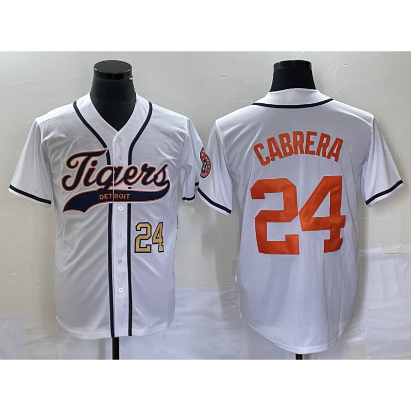 Detroit Tigers #24 Miguel Cabrera Number White MWATKINS Cool Base Stitched Jersey