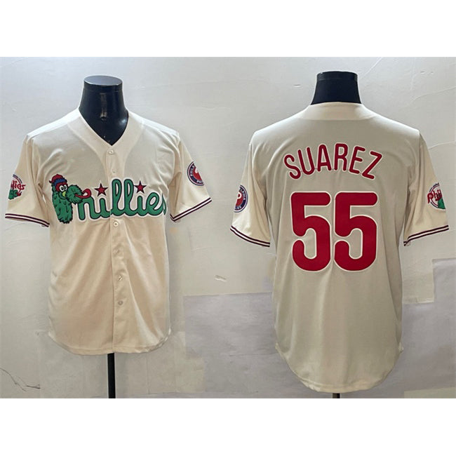 Philadelphia Phillies #55 Ranger Su¨¢rez Cream MWATKINS Phanatic Limited Stitched Jersey