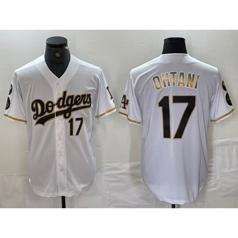 Los Angeles Dodgers #17 Shohei Ohtani Number White Gold MWATKINS Fashion Stitched Cool Base Limited Jersey
