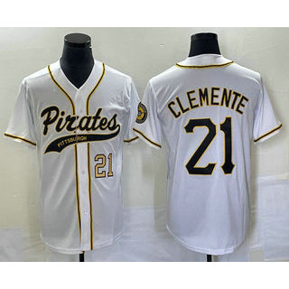 Pittsburgh Pirates #21 Roberto Clemente Number White MWATKINS Cool Base Stitched Jersey
