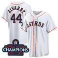 Houston Astros #44 Yordan Alvarez White MWATKINS 2022 World Series Champions Home Stitched Jersey