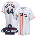 Houston Astros #44 Yordan Alvarez White MWATKINS 2022 World Series Champions Home Stitched Jersey