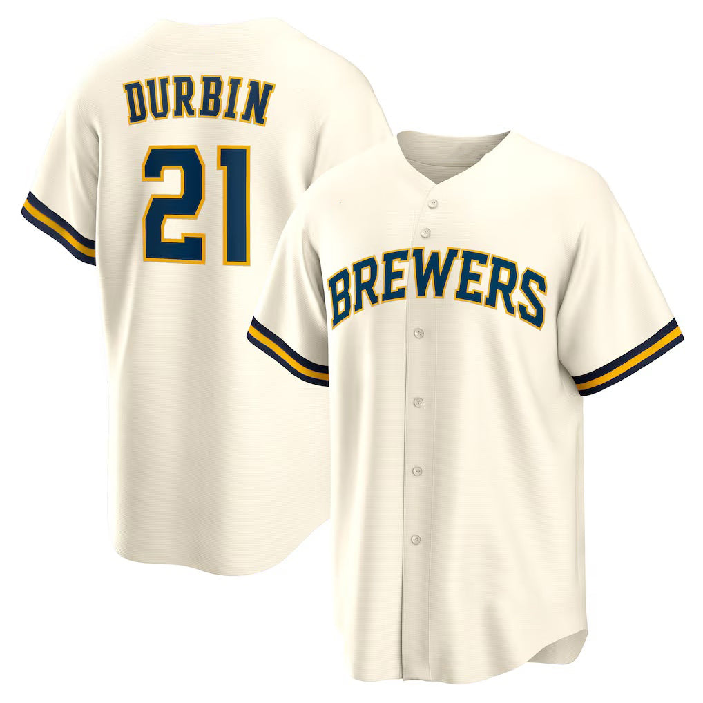 Milwaukee Brewers #21 Caleb Durbin Cream MWATKINS Home Replica Jersey