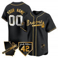 Custom Atlanta Braves 2024 Robinson & Georgia Patch Vapor Premier Limited Jersey ¨C Black Gold MWATKINS