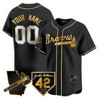 Custom Atlanta Braves 2024 Robinson & Georgia Patch Vapor Premier Limited Jersey ¨C Black Gold MWATKINS