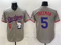 Los Angeles Dodgers #5 Freddie Freeman Grey MWATKINS Hello Kitty Night 2025 World Series Champions Patch Stitched Jersey