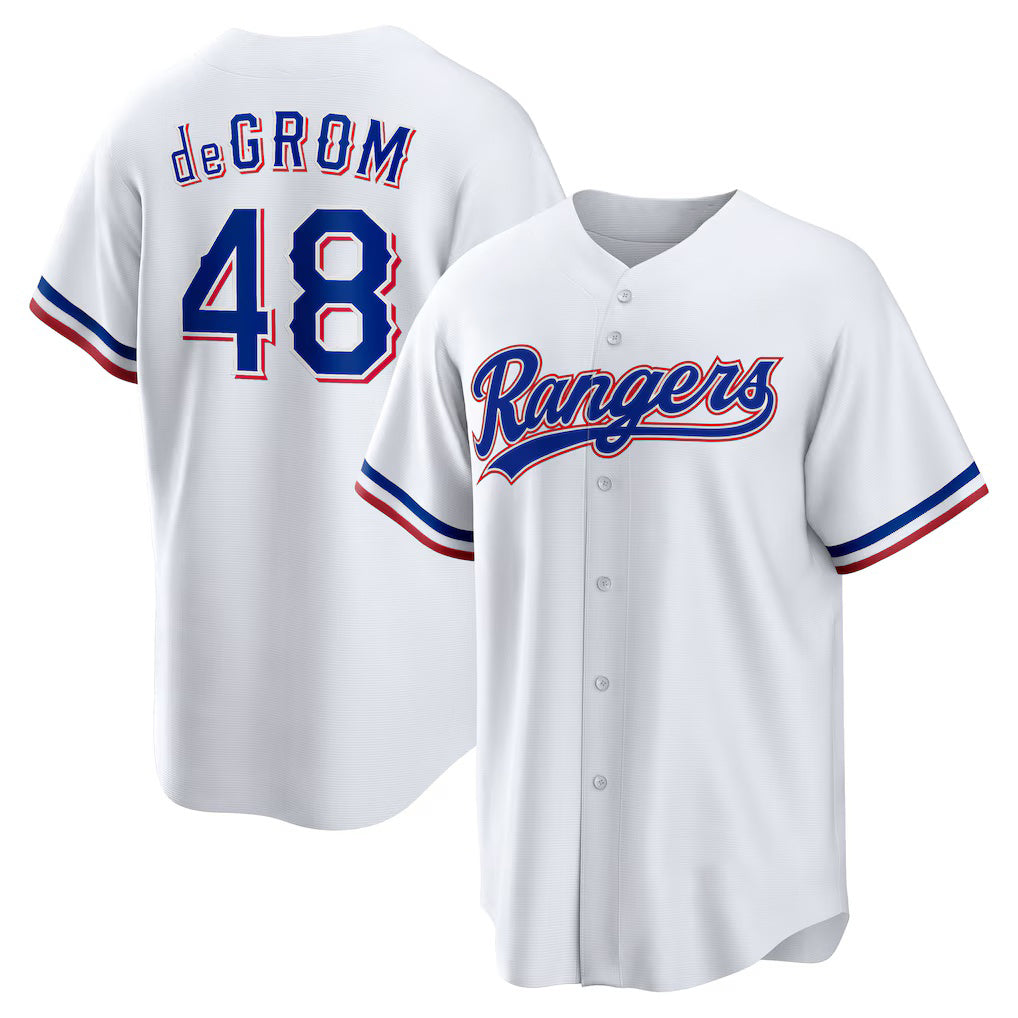 Texas Rangers #48 Jacob deGrom White MWATKINS Home Replica Player Jersey