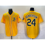Oakland Athletics #24 Rickey Henderson Yellow MWATKINS With Patch Stitched Baseball Jersey