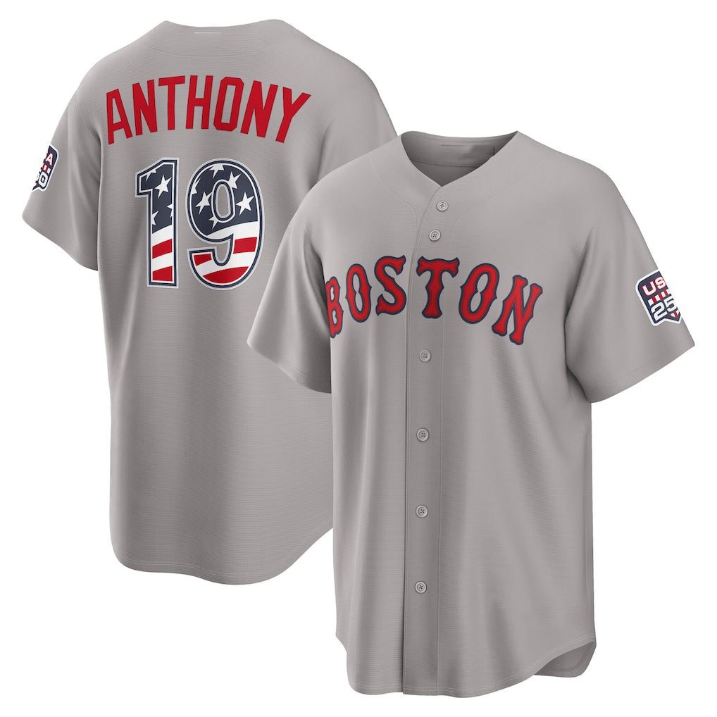 Boston Red Sox #19 Roman Anthony USA 250 Fourth of July Road Stadium Jersey - Gray MWATKINS