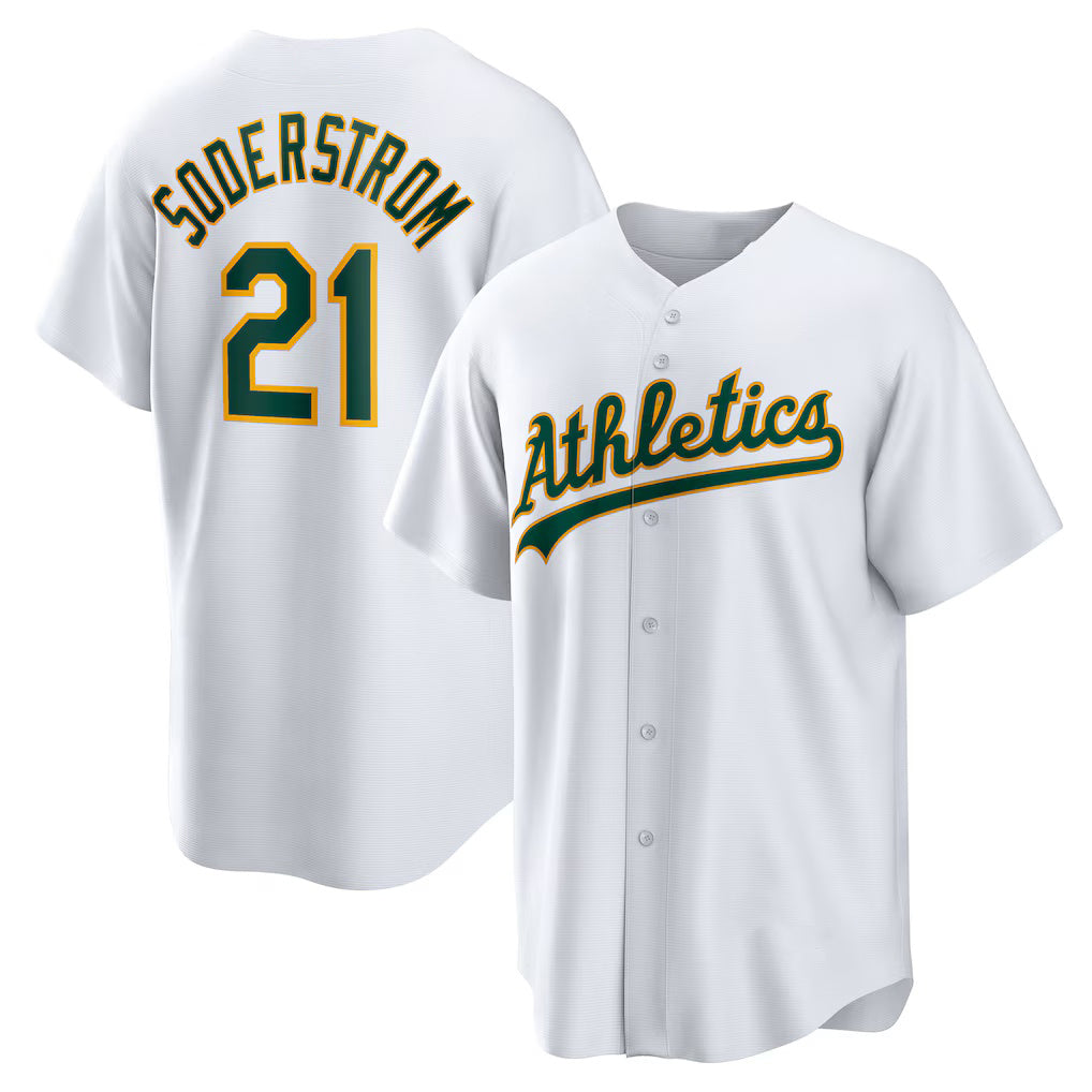Oakland Athletics #21 Tyler Soderstrom White MWATKINS Home Replica Jersey