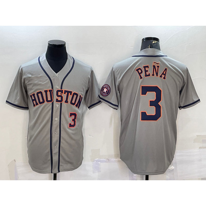 Houston Astros #3 Jeremy Pena Number Grey MWATKINS With Patch Stitched Cool Base Jersey
