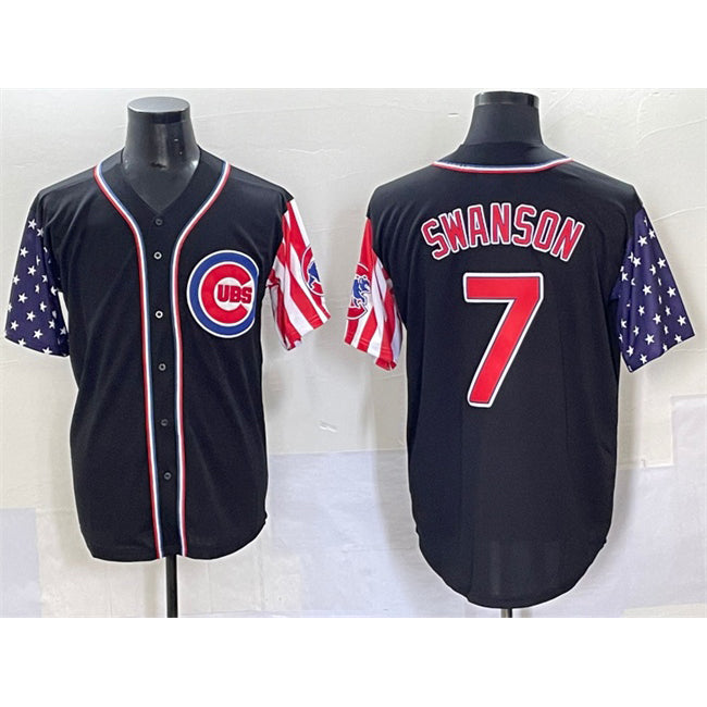 Chicago Cubs #7 Dansby Swanson Black MWATKINS 2025 Independence Day Vapor Premier Limited Stitched Jersey