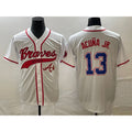 Atlanta Braves #13 MWATKINSld Acuna Jr White MWATKINS Cool Base With Patch Stitched Jersey 2