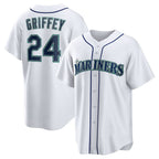 Seattle Mariners #24 Ken Griffey Jr. White MWATKINS Retired Player Replica Jersey