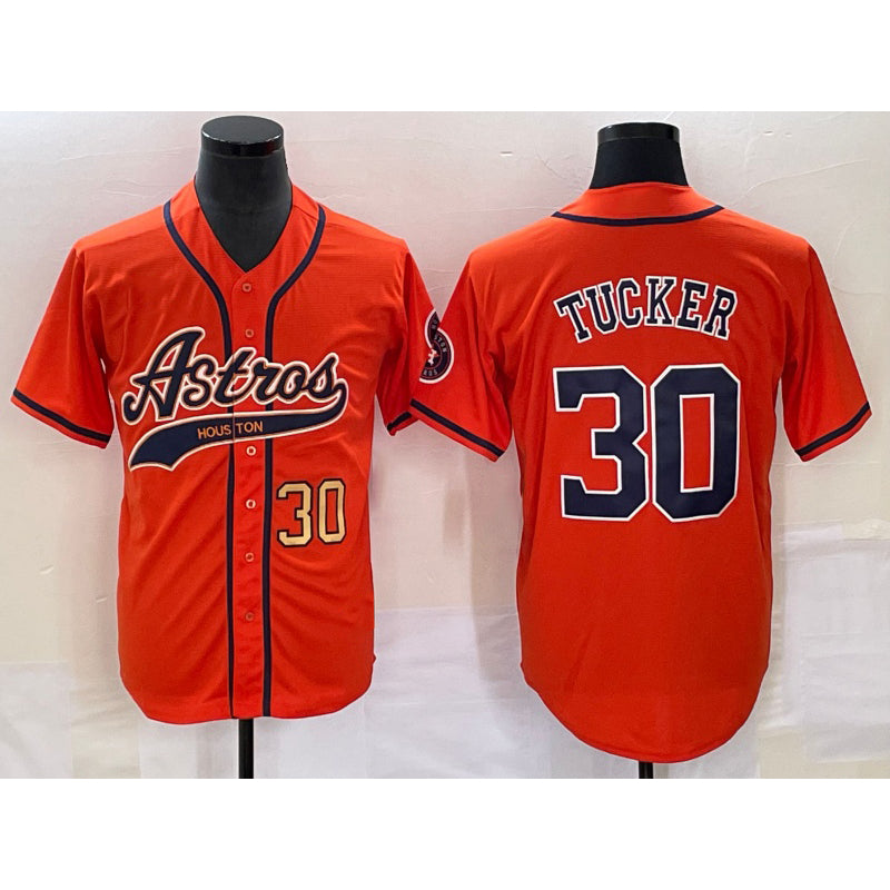 Houston Astros #30 Kyle Tucker Number Orange MWATKINS With Patch Cool Base Stitched Jersey