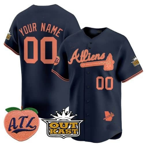 Custom Atlanta Braves Atliens & Peach Vapor Premier Limited Jersey ¨CNavy MWATKINS
