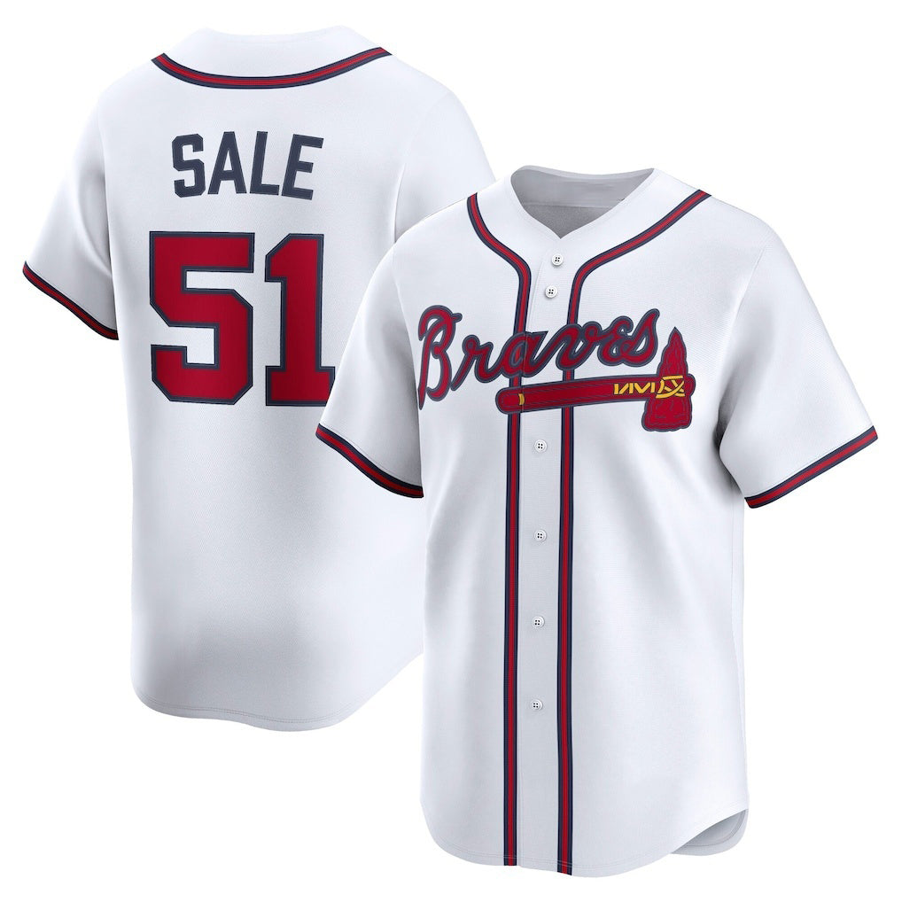 Atlanta Braves #51 Chris Sale White MWATKINS Home Limited Player Jersey