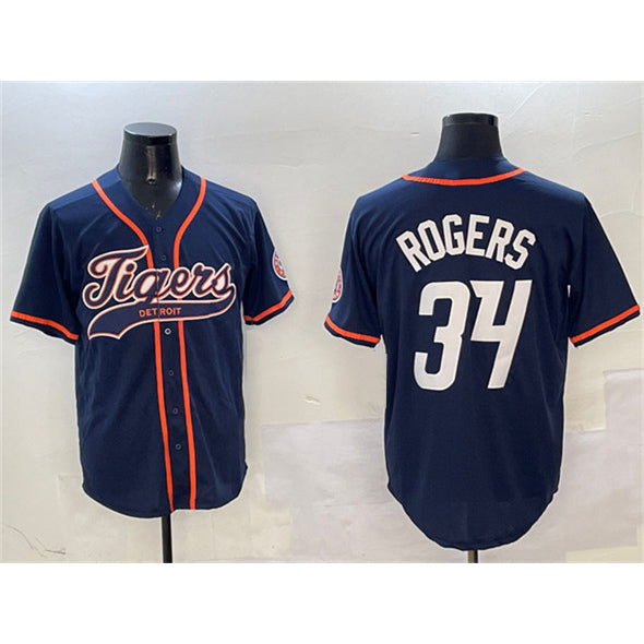Detroit Tigers #34 Jake Rogers Navy MWATKINS With Patch Cool Base Stitched Jersey