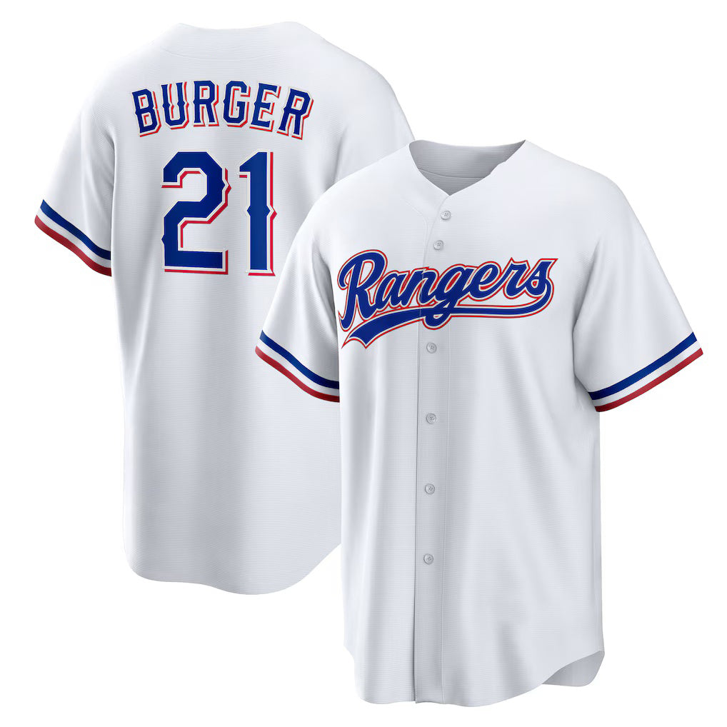 Texas Rangers #21 Jake Burger White MWATKINS Home Replica Jersey