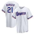 Texas Rangers #21 Jake Burger White MWATKINS Home Replica Jersey