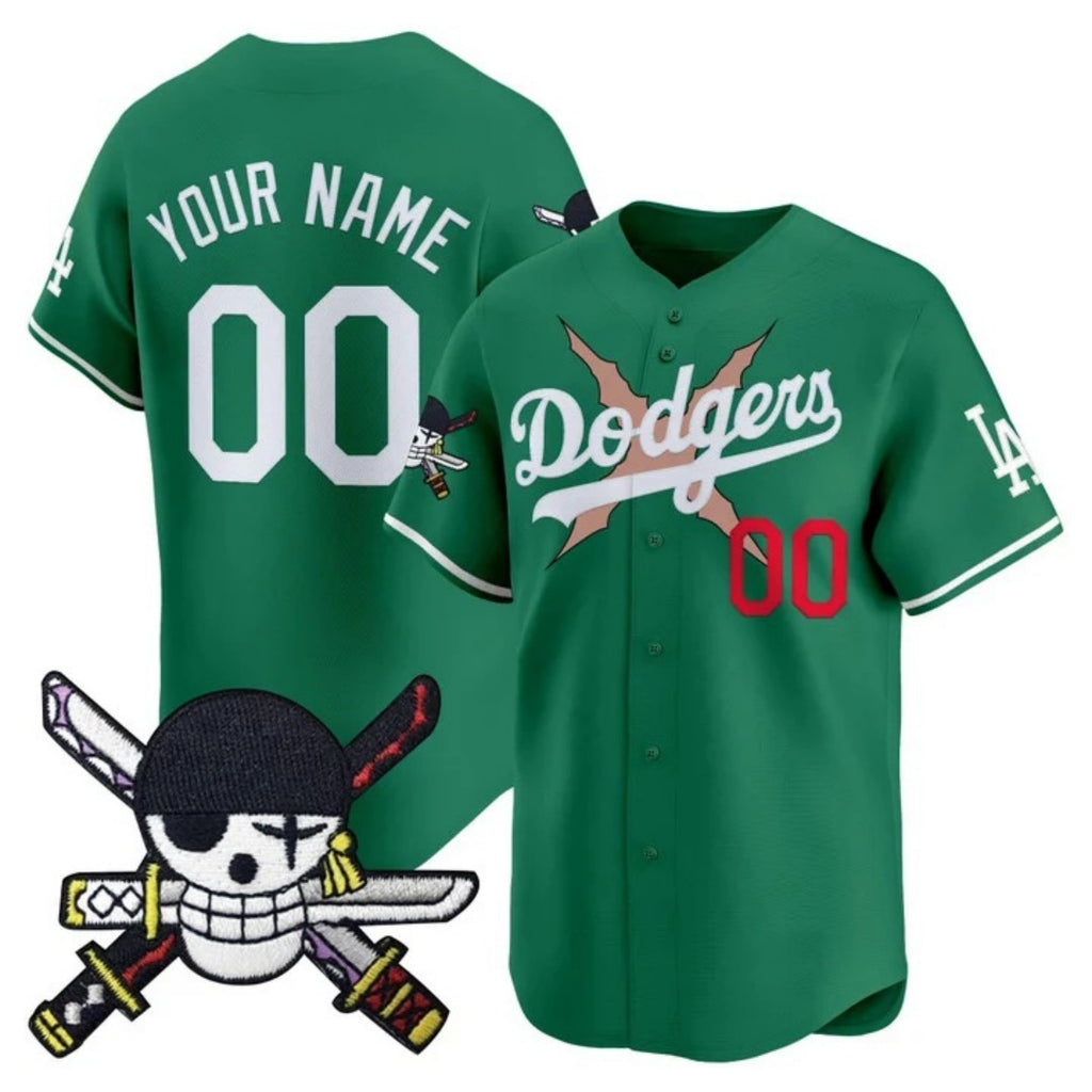 Custom Los Angeles Dodgers x One Piece Green MWATKINS Zoro Patch Vapor Premier Limited Jersey - Stitched