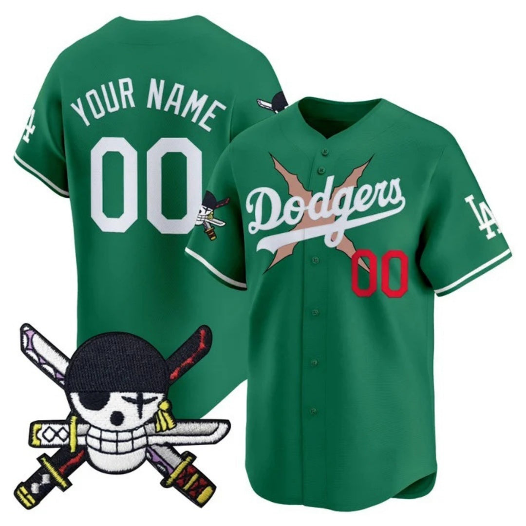 Custom Los Angeles Dodgers x One Piece Green MWATKINS Zoro Patch Vapor Premier Limited Jersey - Stitched