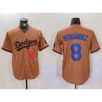 Los Angeles Dodgers #8 Kike Hernandez Number Olive MWATKINS Cool Base Limited Stitched Jersey 2