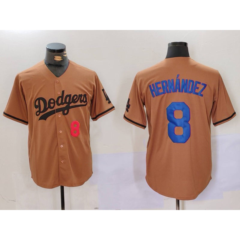 Los Angeles Dodgers #8 Kike Hernandez Number Olive MWATKINS Cool Base Limited Stitched Jersey 2