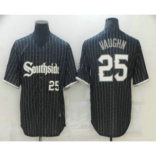Chicago White Sox #25 Andrew Vaughn Black MWATKINS With Small Number 2021 City Connect Stitched Cool Base Jersey