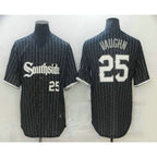 Chicago White Sox #25 Andrew Vaughn Black MWATKINS With Small Number 2021 City Connect Stitched Cool Base Jersey