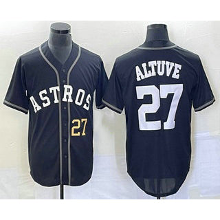 Houston Astros #27 Jose Altuve Number Black MWATKINS Cool Base Stitched Jersey