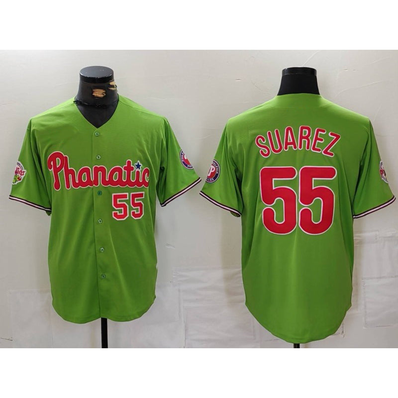 Philadelphia Phillies #55 Ranger Suarez Number Green MWATKINS With Patch Stitched Cool Base Jersey